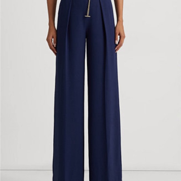 Lauren by Ralph Lauren Elegant Navy Wide-Leg pleated pants - Picture 1 of 5